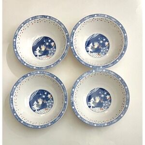Set of 4  Noritake Epoch Mr Snowman Rim Cereal Bowl Christmas Bowls